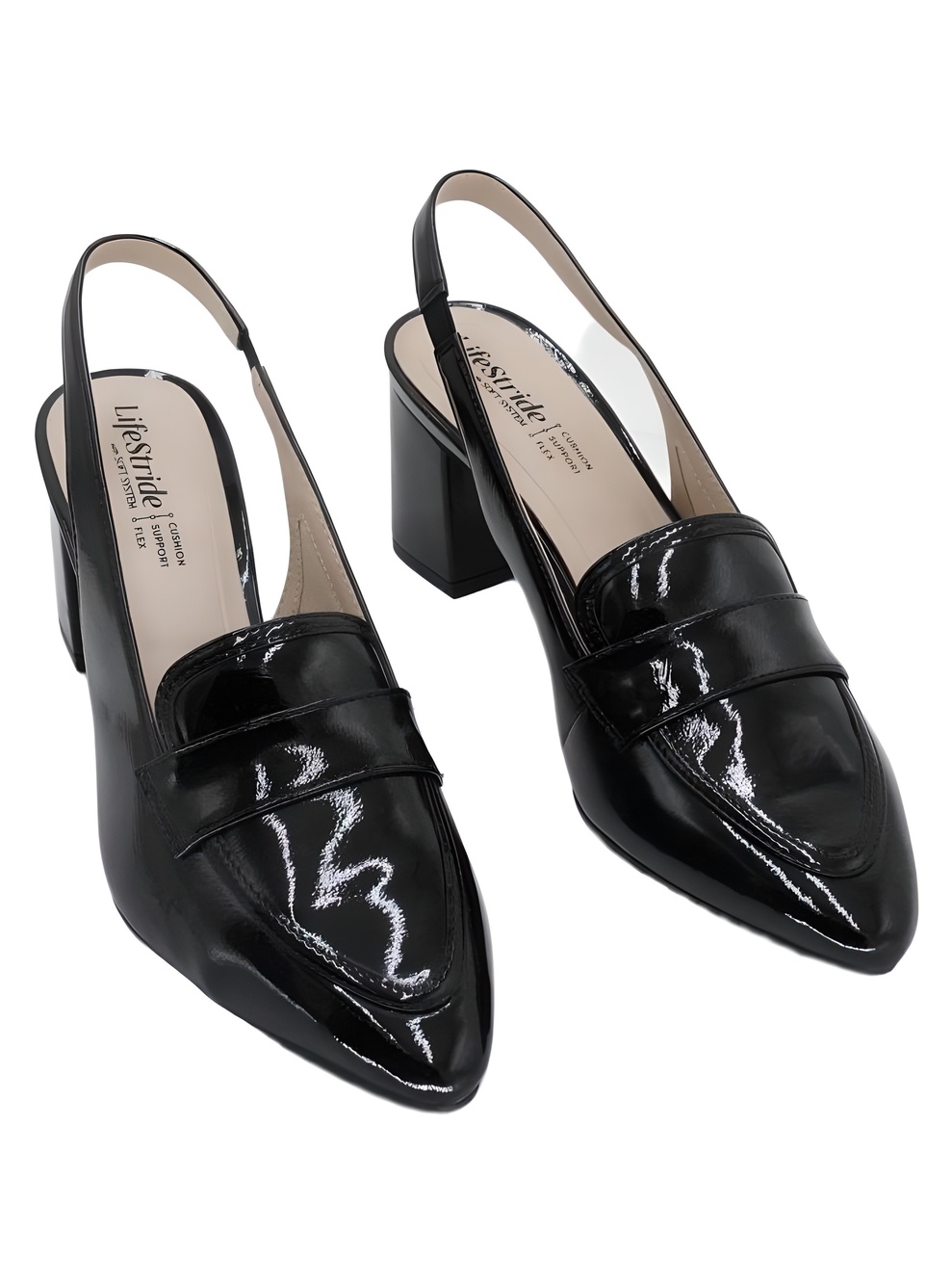 LifeStride Angel Black Faux Patent Leather Pointed Toe Slingback Loafers Size 7M